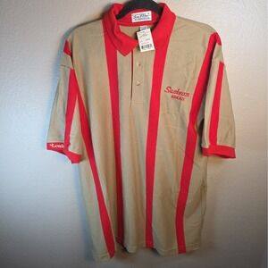 Vintage Sea Palms by Hartwell Men's Short Sleeve Polo Shirt Size L Red Sunbeam